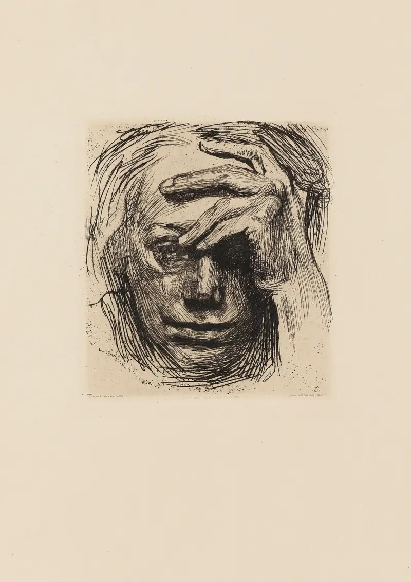 Selbstbildnis mit der Hand an der Stirn av Käthe Kollwitz