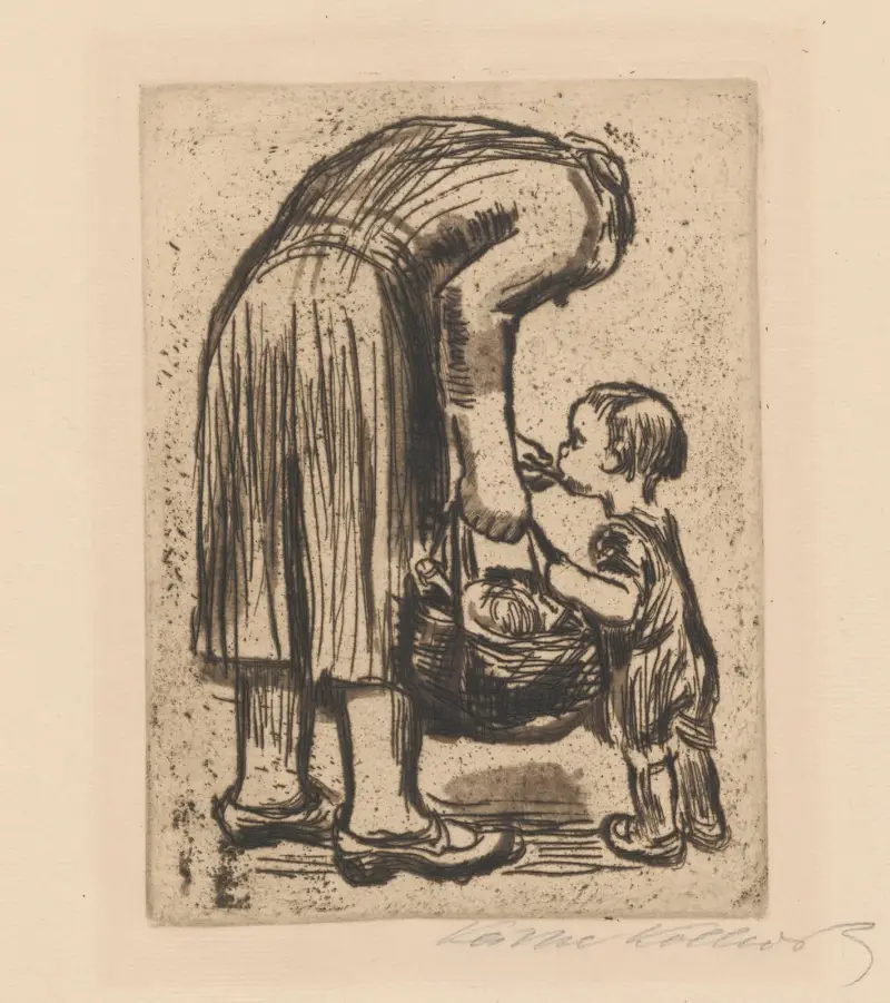 Stehende Mutter, ihr Büblein fütternd. av Käthe Kollwitz
