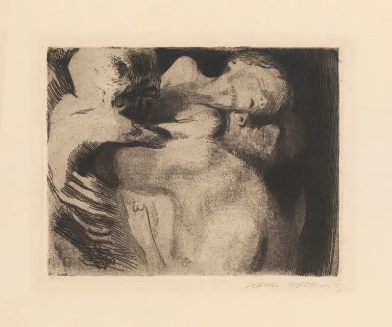 Tod und Frau um das Kind ringend av Käthe Kollwitz