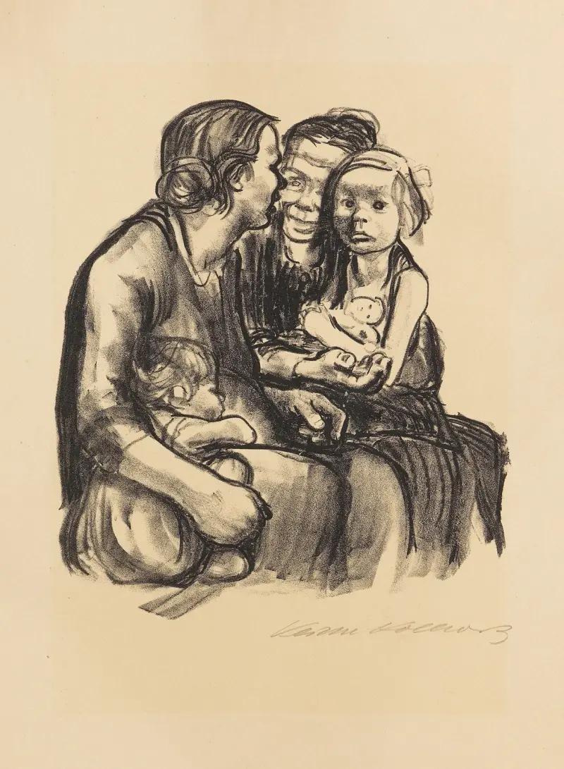 Zwei schwatzende Frauen mit zwei Kindern, 1930 – nr 1 av Käthe Kollwitz