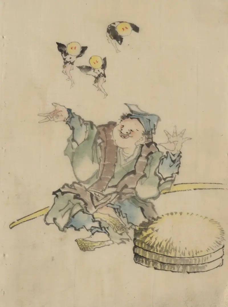 A man, sitting on the ground av Katsushika Hokusai
