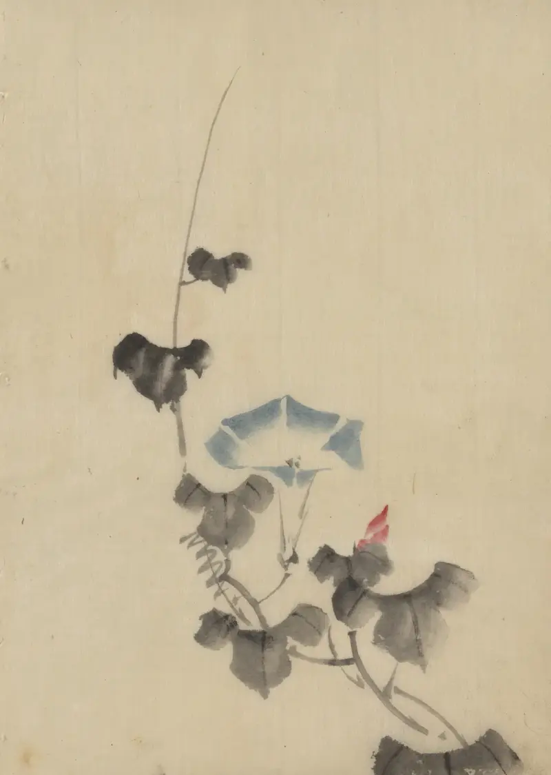 Blue blossom of morning glory on vine av Katsushika Hokusai
