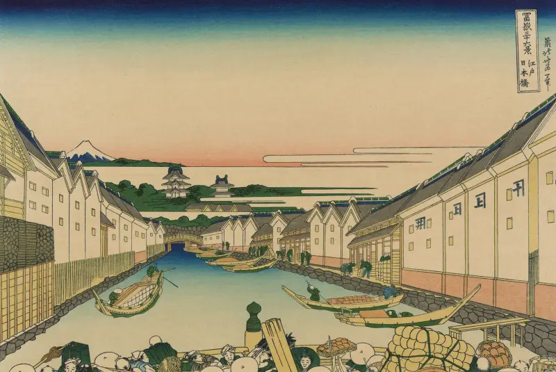 Nihonbaši v Edu, Katsushika Hokusai