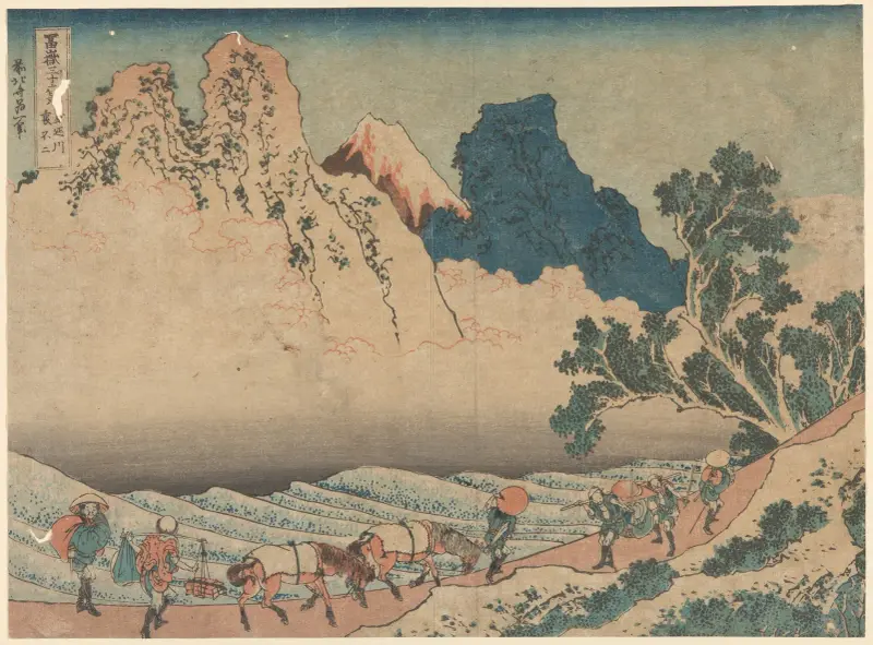 Fuji bakom Minobufloden av Katsushika Hokusai