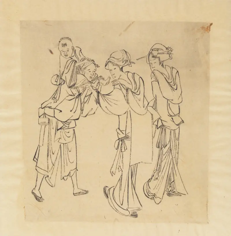 Man, Two Women, and Child av Katsushika Hokusai
