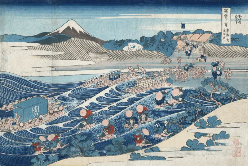 Kanaya på Tōkaidōvägen, 1833 av Katsushika Hokusai