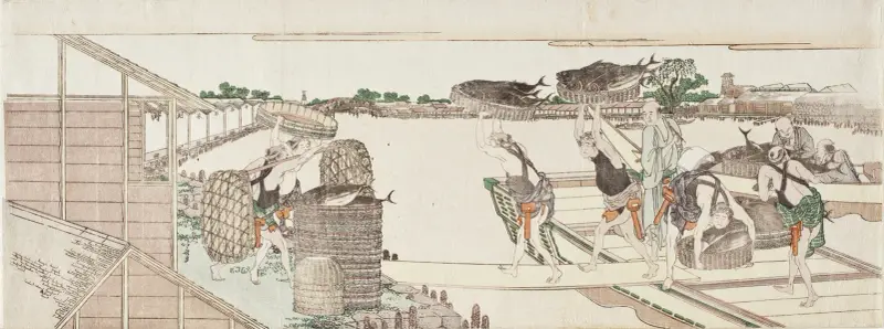 Unloading Bonito for Market av Katsushika Hokusai