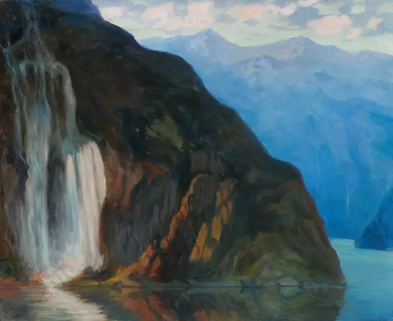 Landschaft mit Wasserfall von Kazimierz Stabrowski