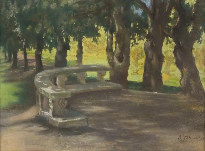 Ekgång i parken vid Villa Borghese i Rom av Kazimierz Stabrowski