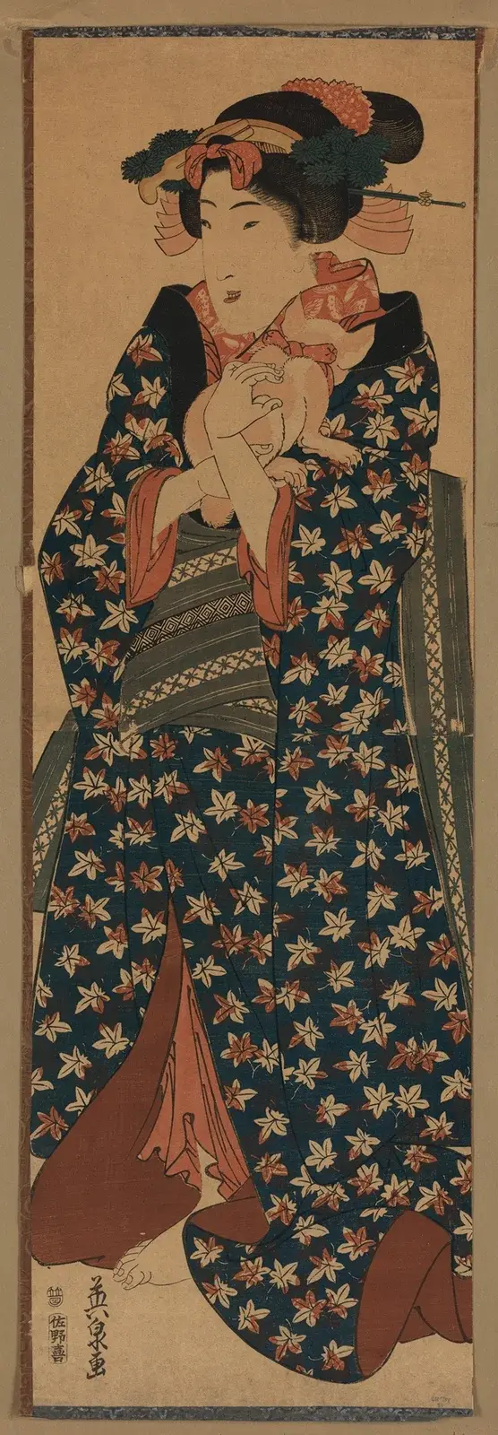 Neko o idaku musume av Keisai Eisen