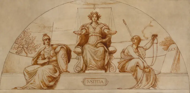 Skiss till väggmålning i Minnesota State Capitol, 'Institute of Justice' av Kenyon Cox