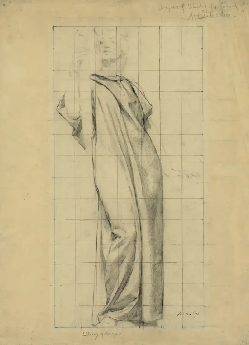 Clothed study for female figure of Architecture av Kenyon Cox