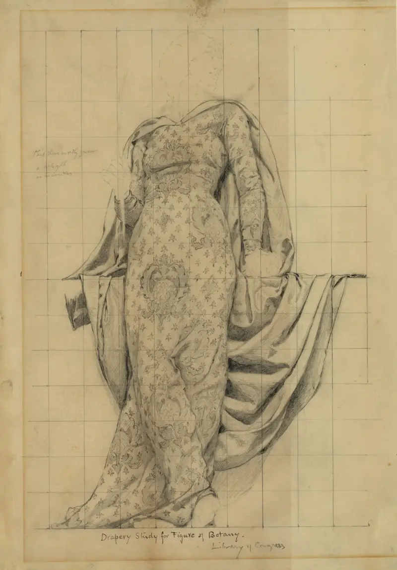 Drapery study for figure of Botany av Kenyon Cox