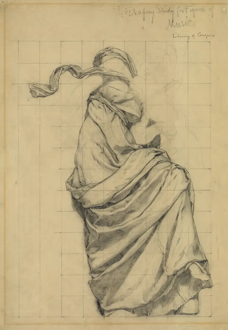 Drapery study for figure of Music av Kenyon Cox
