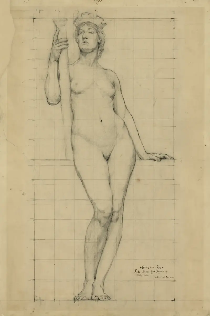 Nude study for figure of Architecture av Kenyon Cox