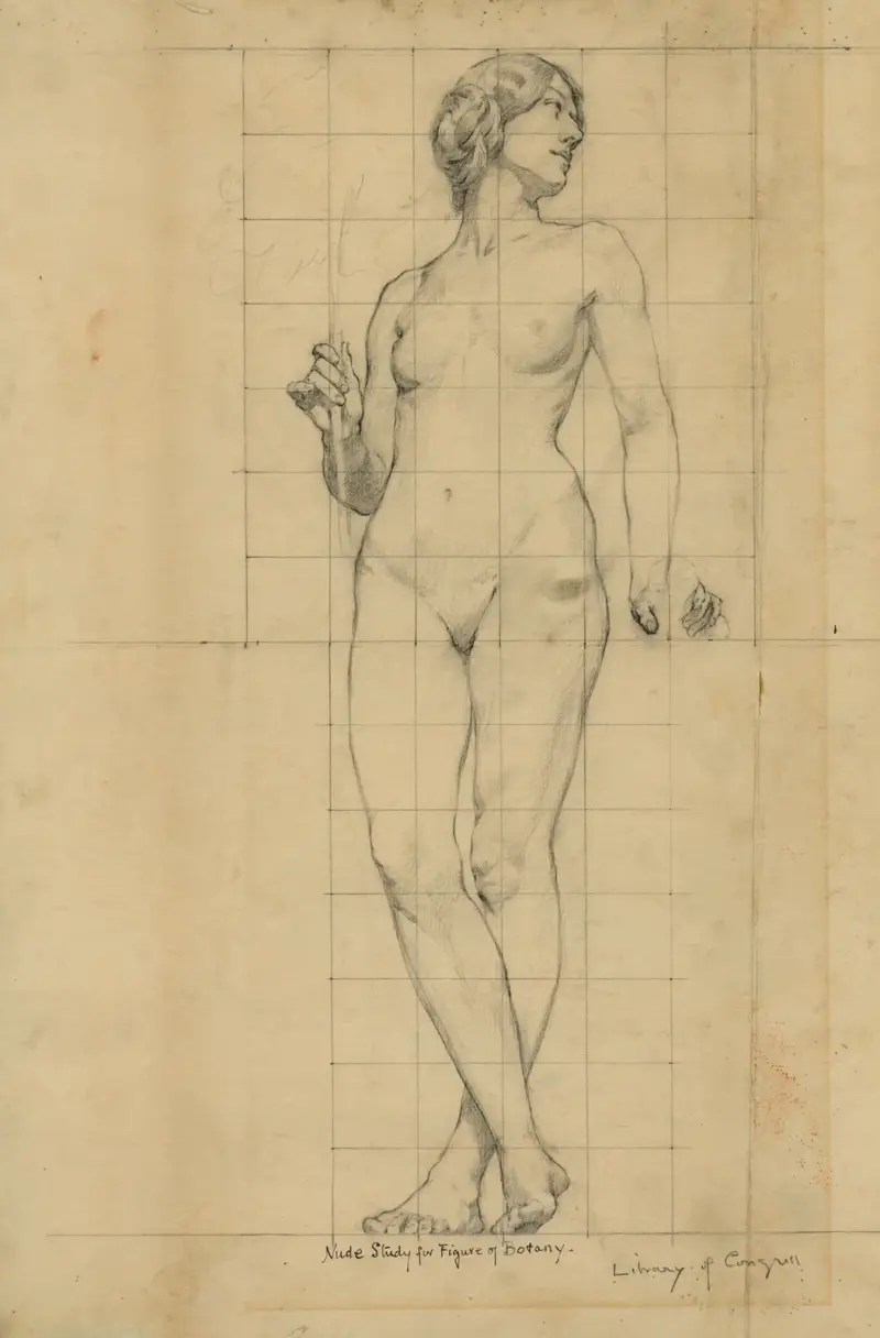 Nude study for figure of Botany av Kenyon Cox