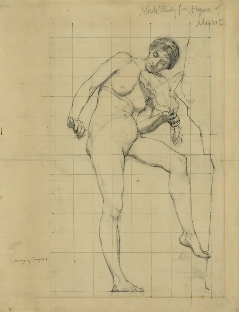 Nude study for figure of Music av Kenyon Cox
