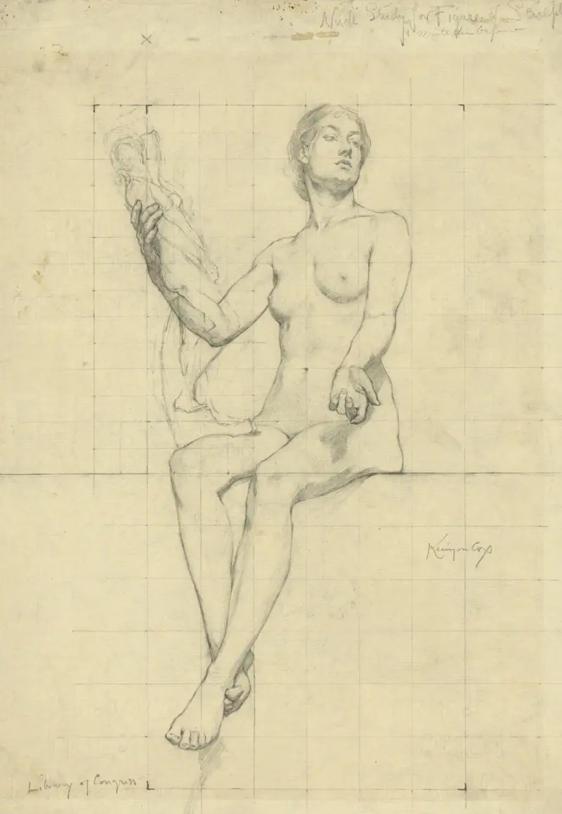 Aktstudie för skulpturfigur av Kenyon Cox