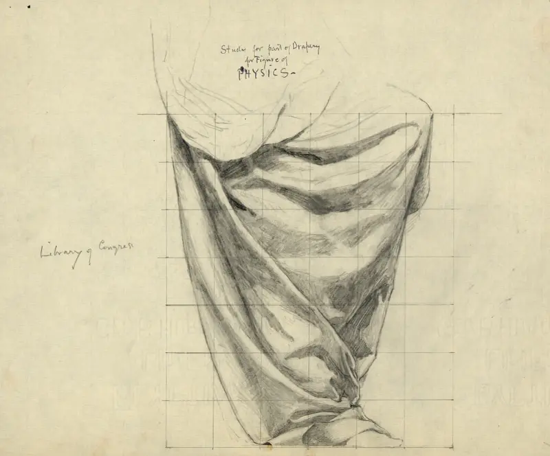 Studie av drapering till figuren Fysik av Kenyon Cox
