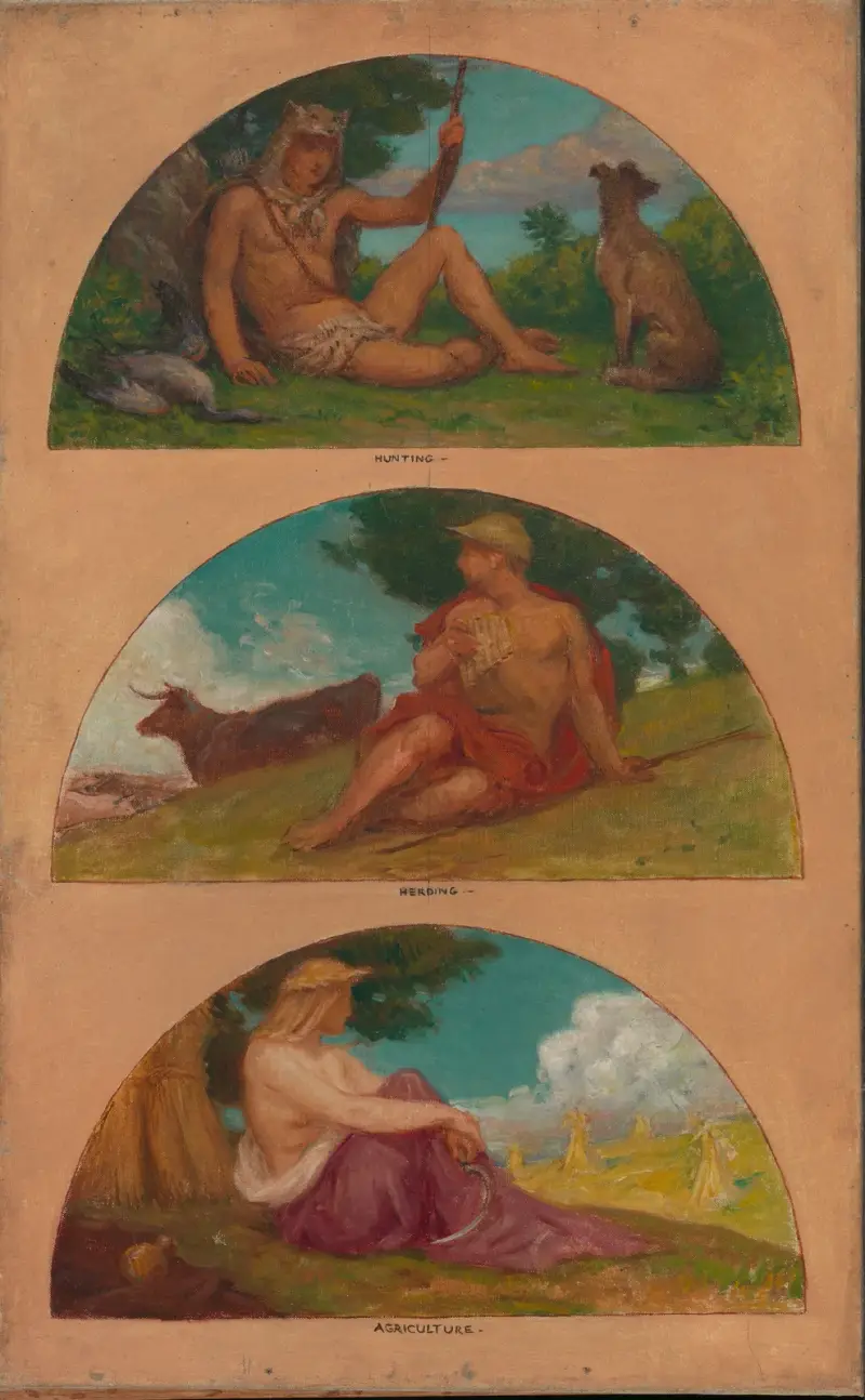 The Progress of Civilization; Hunting, Herding, Agriculture (mural study, State Capitol, Des Moines, Iowa) av Kenyon Cox