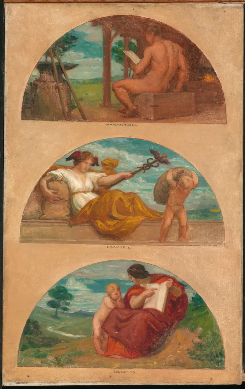 The Progress of Civilization; The Forge, Commerce, and Education (mural study, State Capitol, Des Moines, Iowa) av Kenyon Cox