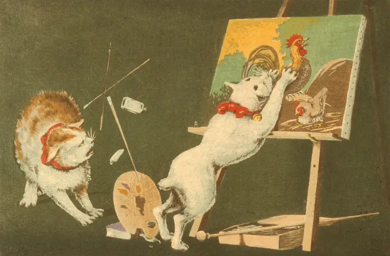 Katter och kanvas av Kobayashi Kiyochika