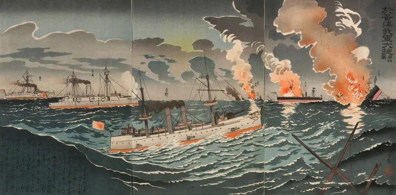 Great Victory of Our Forces in the Yellow Sea; Number Four av Kobayashi Kiyochika