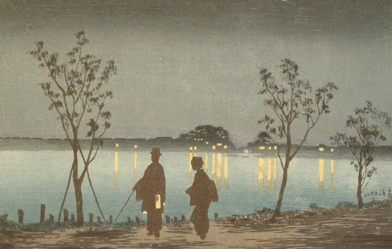 Natt vid Sumidafloden av Kobayashi Kiyochika
