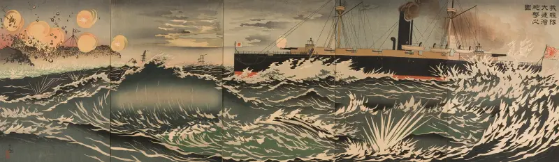 Vår flotta bombarderar Dalian-bukten av Kobayashi Kiyochika