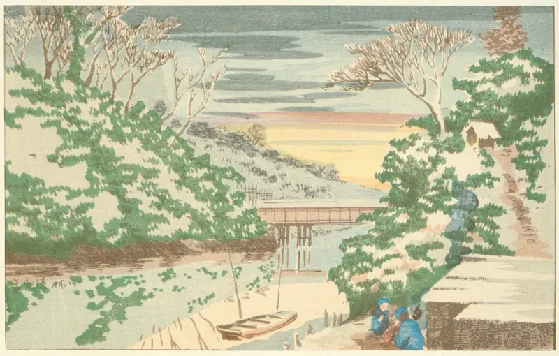 Snö vid Ochanomizu av Kobayashi Kiyochika