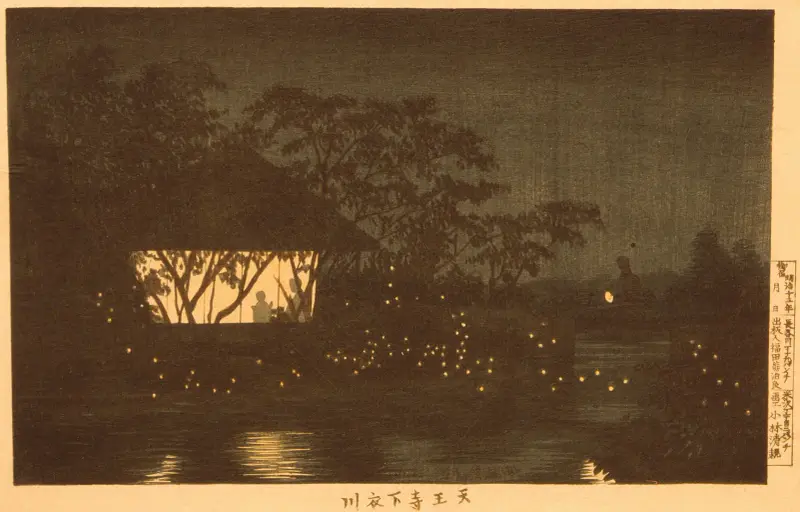 Koromofloden nedanför templet Tennōji av Kobayashi Kiyochika