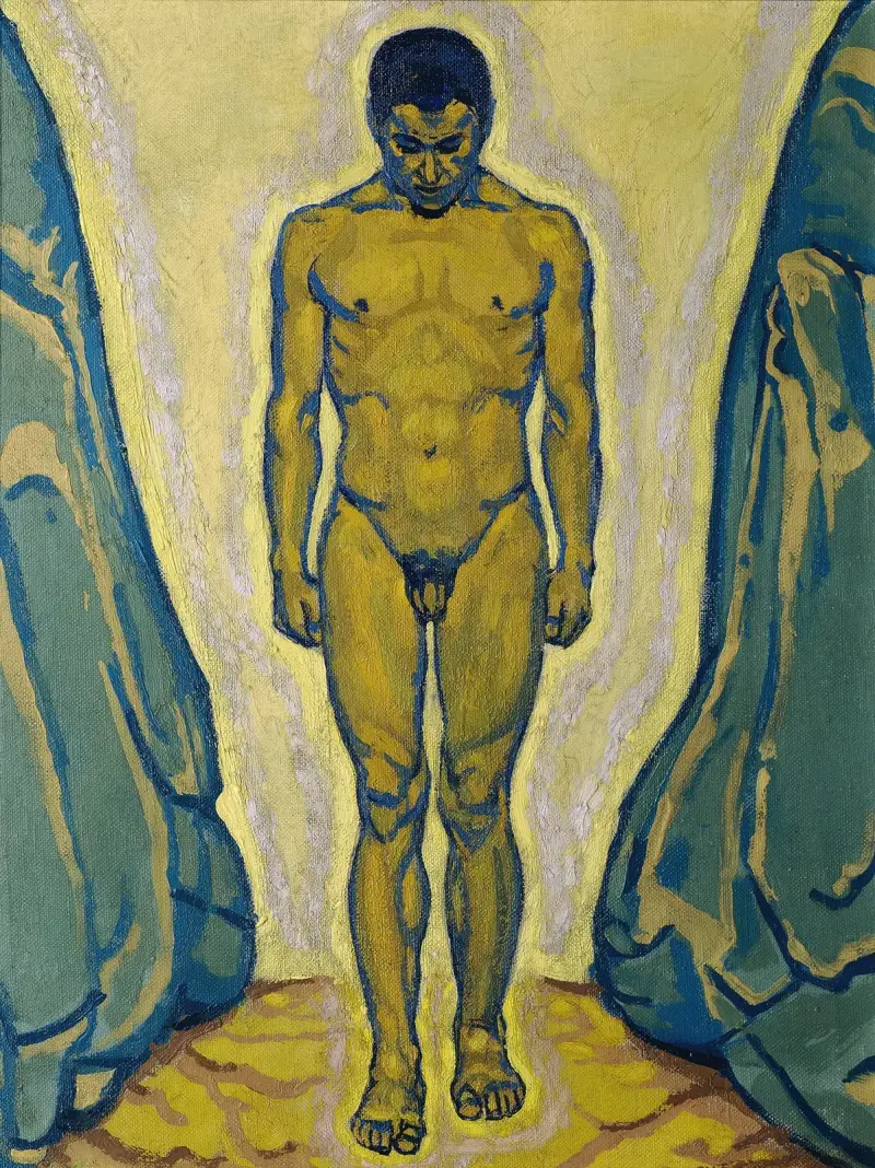 Stehender Jünglingsakt zwischen Felsen av Koloman Moser