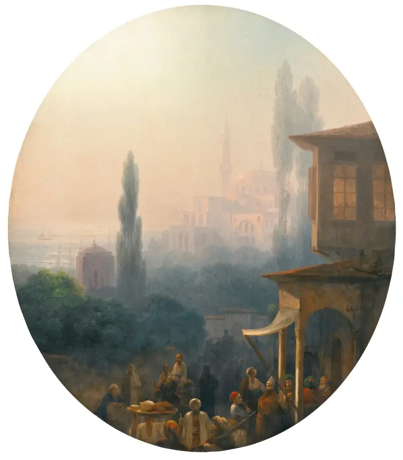 A Market Scene In Constantinople, With The Hagia Sophia Beyond av Ivan Konstantinovich Aivazovsky