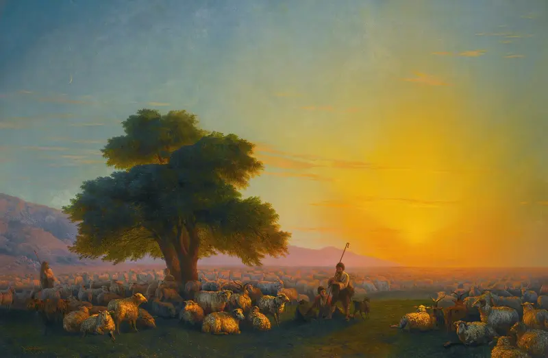Shepherds With Their Flock At Sunset av Ivan Konstantinovich Aivazovsky