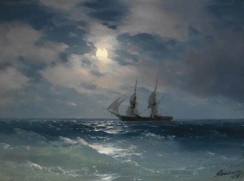 The Brig Mercury In Moonlight av Ivan Konstantinovich Aivazovsky