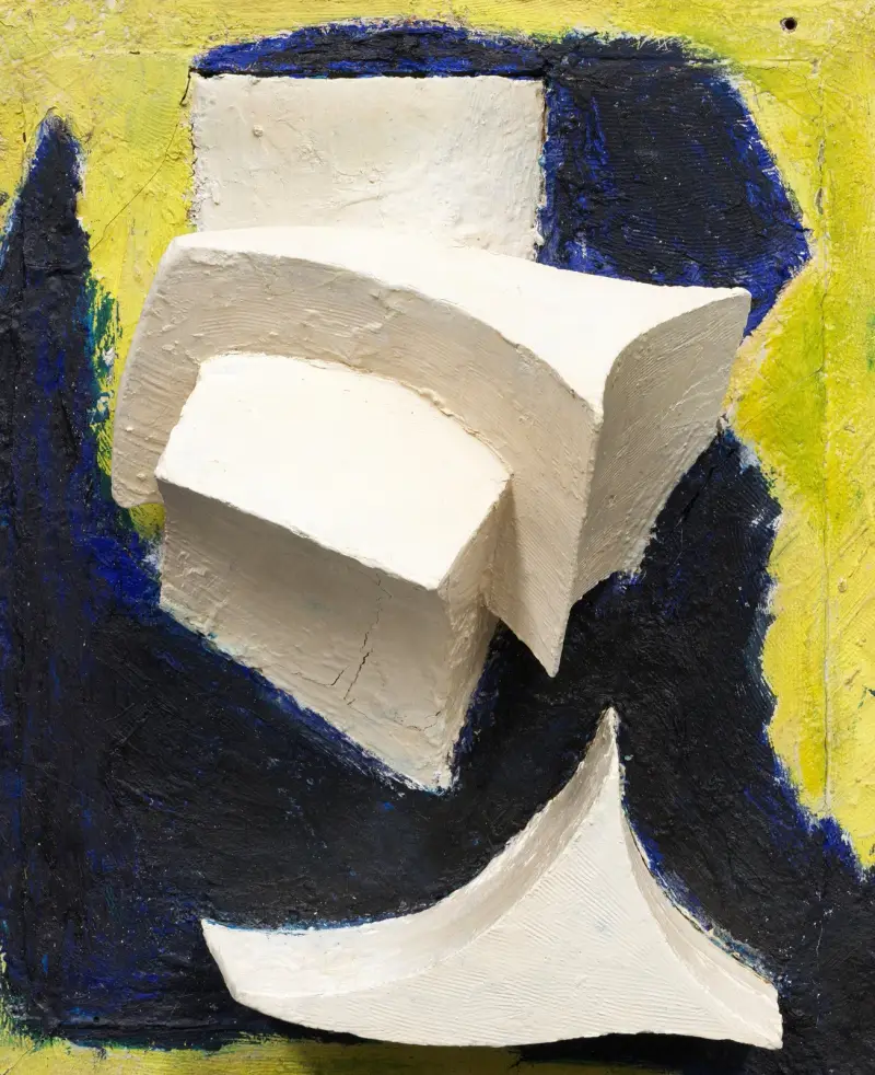 Ohne Titel (Bewegtes Weiss auf Blau und Gelb), 1944 von Kurt Schwitters