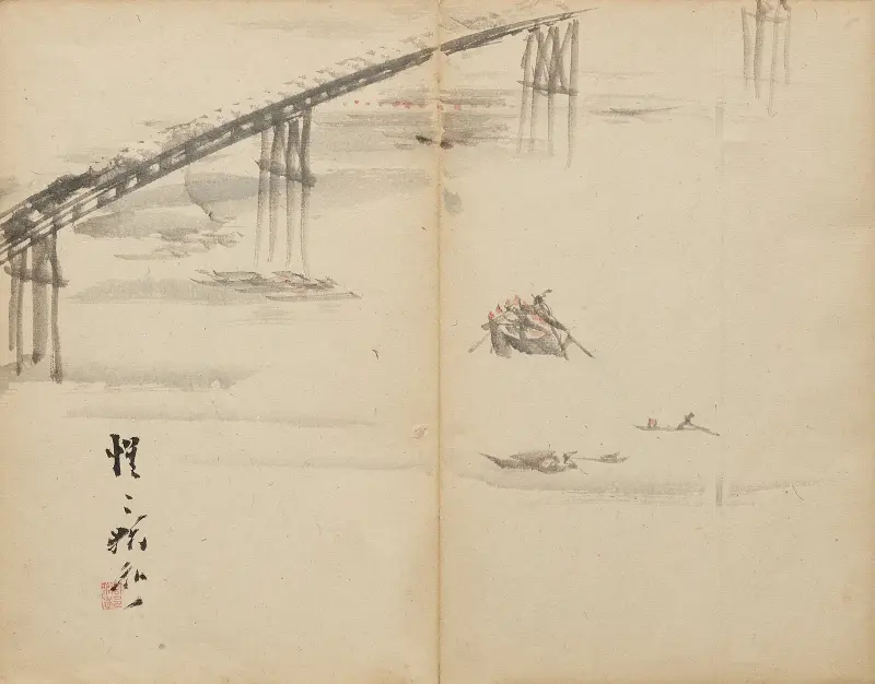 Boote auf einem Fluss von Kawanabe Kyōsai