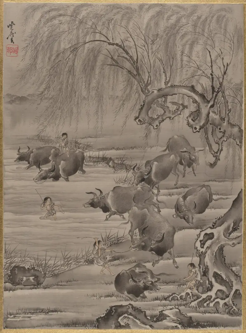 Buffel och boskapsdräng av Kawanabe Kyōsai