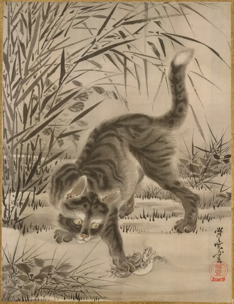 Katt som tar en groda av Kawanabe Kyōsai