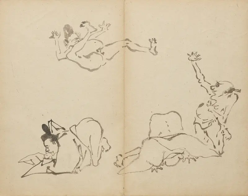 Courtiers’ Farting Contest av Kawanabe Kyōsai