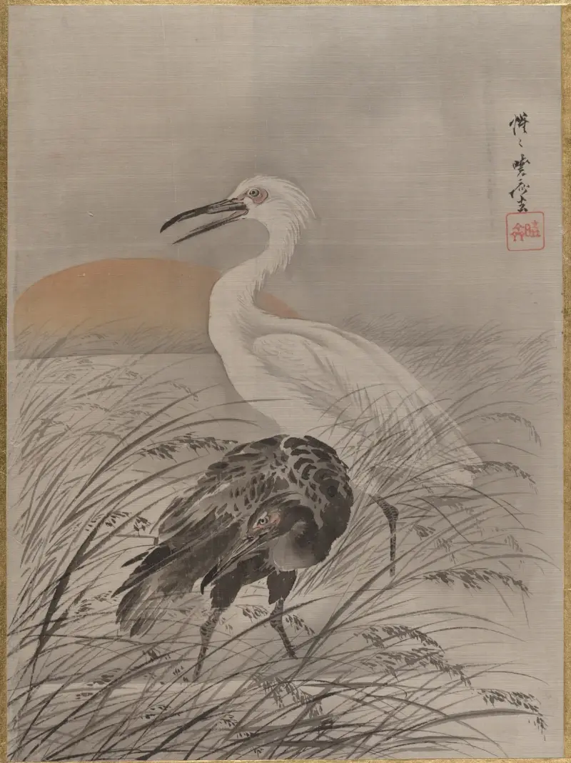 Tranor i marskland av Kawanabe Kyōsai