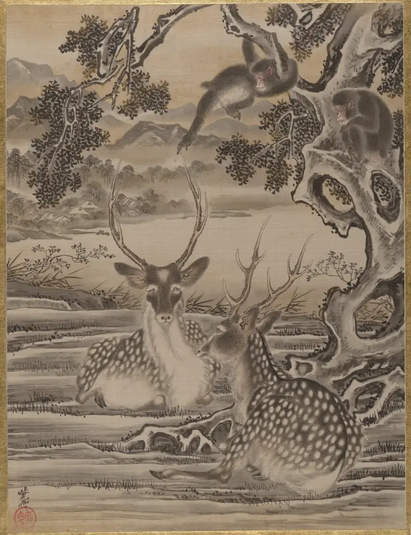 Deer and Monkeys av Kawanabe Kyōsai