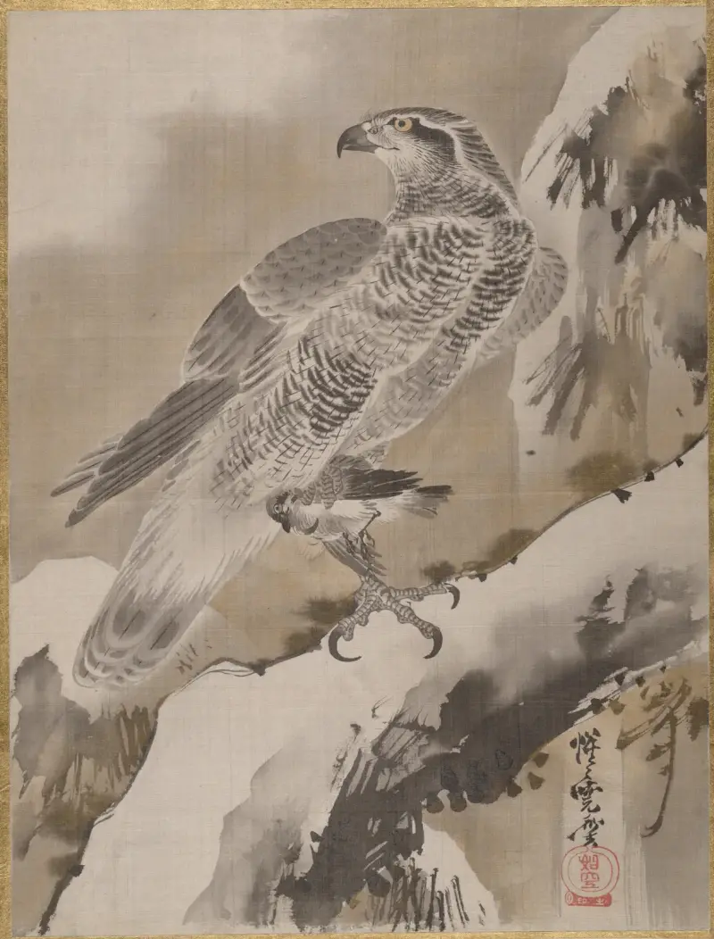 Eagle Holding Small Bird av Kawanabe Kyōsai