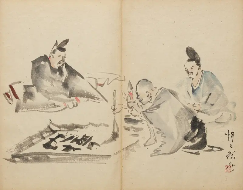 Mönch bei der Kalligrafie von Kawanabe Kyōsai