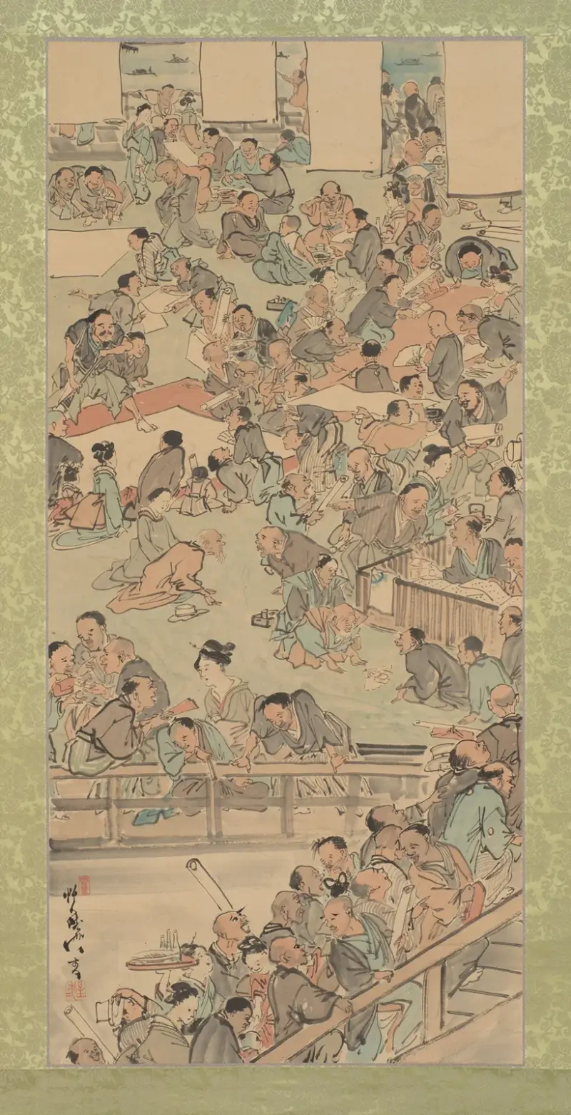 Målning och kalligrafi vid Nakamurarō i Ryōgoku av Kawanabe Kyōsai