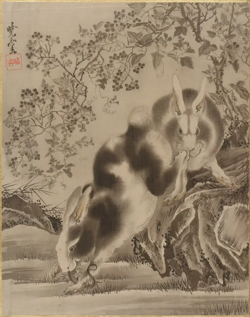 Rabbits av Kawanabe Kyōsai