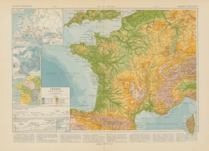 Physische Karte von Frankreich von Paul Vidal de La Blache