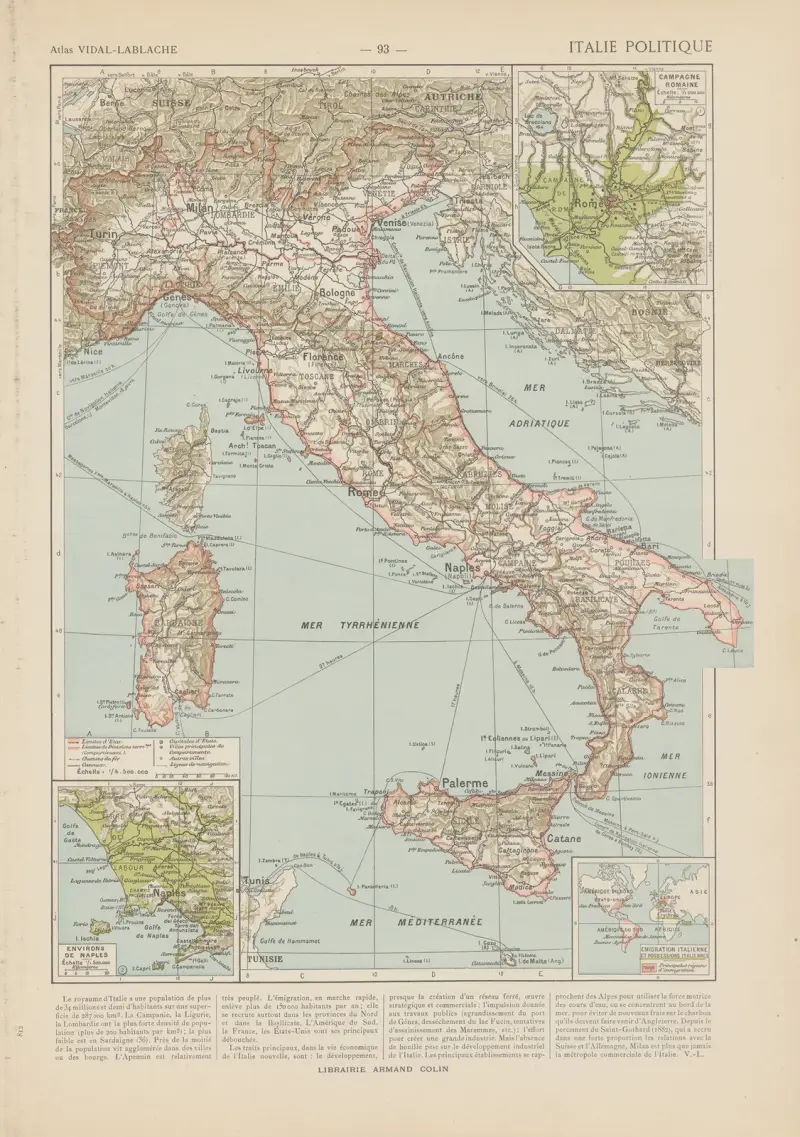 Politische Karte Italiens von Paul Vidal de La Blache