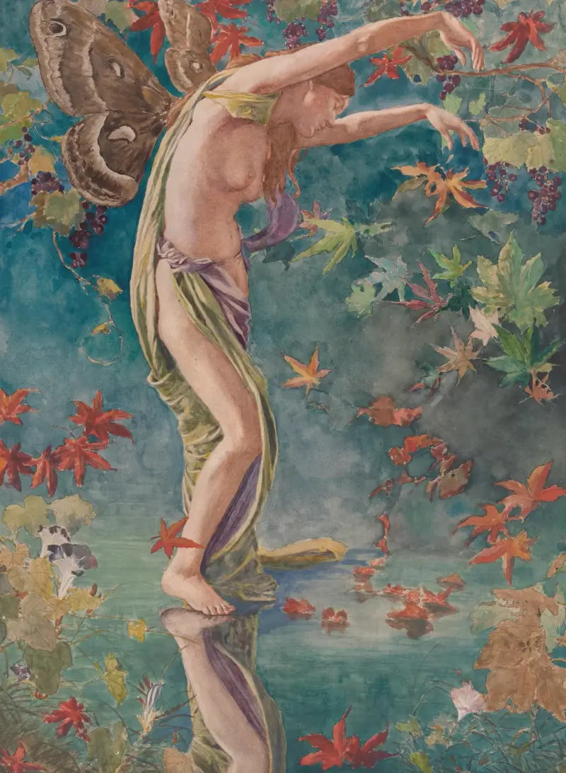 Höstlöv som virvlar av John La Farge