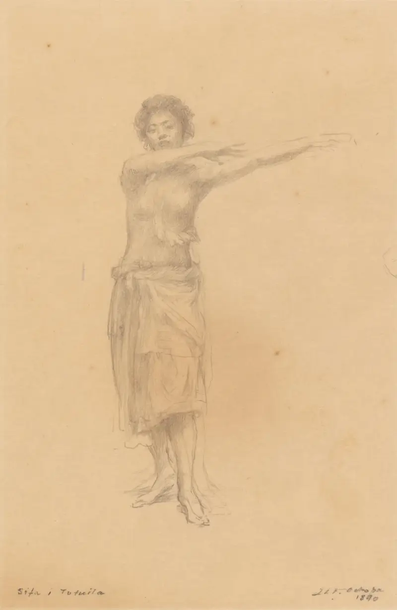 Taupo beim Stehenden Siva-Tanz, Samoa von John La Farge